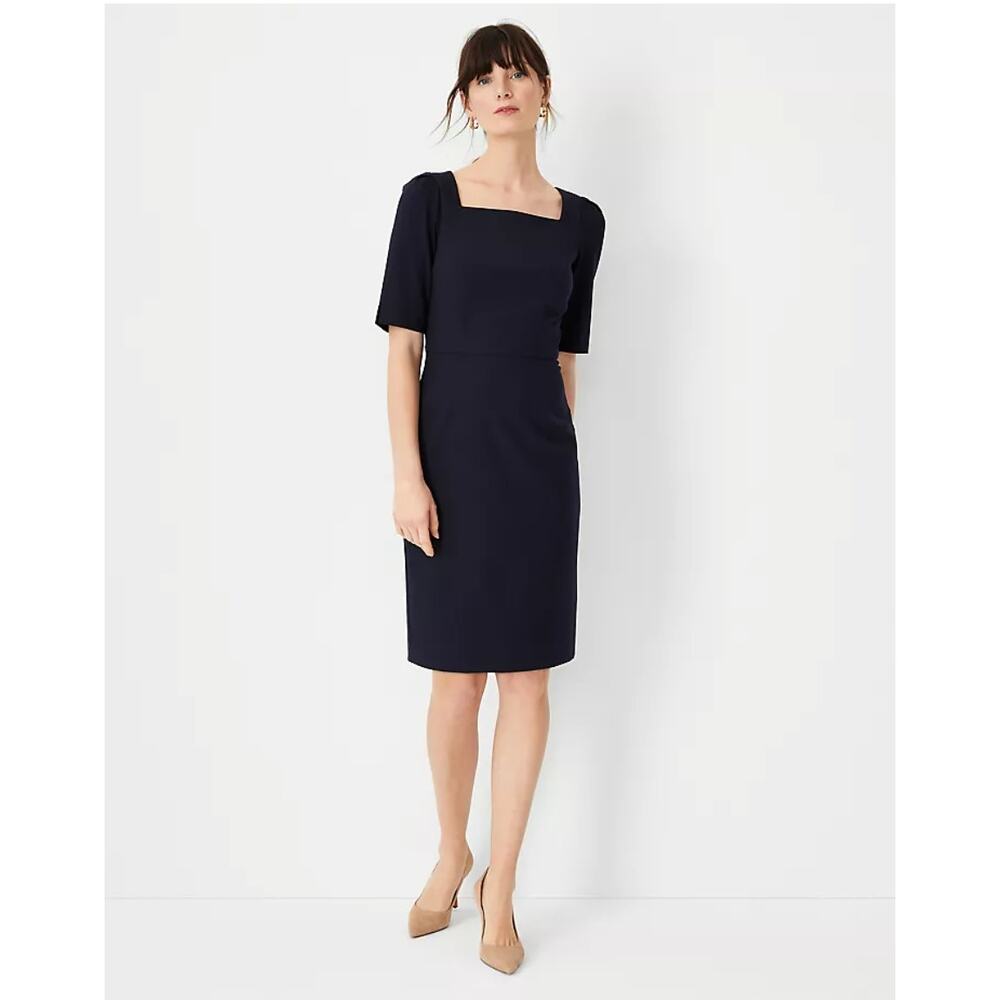 Ann Taylor The Elbow Sleeve Square Neck Dress in Seasonless Stretch Size 6